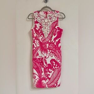 Milly of New York Pink and White Sheath Cocktail Dress
